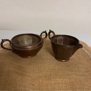 Antique Manning Quality Bowman Meriden Conn brass sugar and creamer set